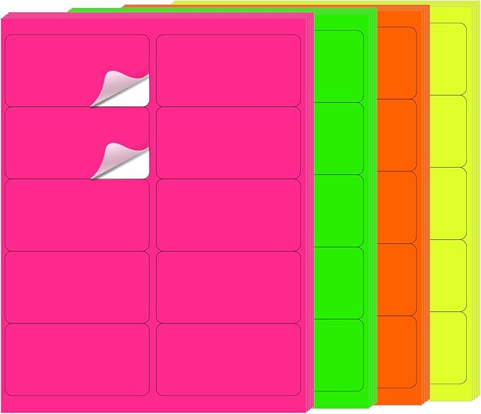 STARLIBOO 2" x 4" Colored Labels Stickers Fluorescent Bright Moving Labels for Laser/Inkjet Printer, Permanent Adhesive