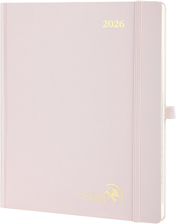 POPRUN 2026 Planner (Large Size 8.5''x 10.5'' Hardcover) - Daily Weekly and Monthly Calendar Agenda 2026 Appointment Book with Hourly Time Slots, Monthly Tabs, 100 GSM - Light Pink