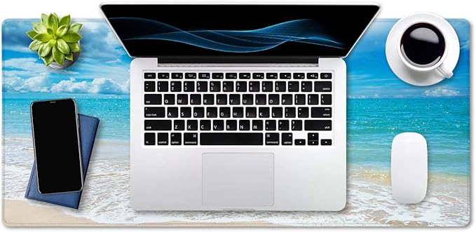 SSOIU Gaming Mouse Pad, Extended Mouse Pad, 35.5x15.7inch XXL Large Big Computer Keyboard Mouse Mat Desk Pad with Non-Slip Base and Stitched Edge for Home Office Gaming Work, Beaches Sunny Day