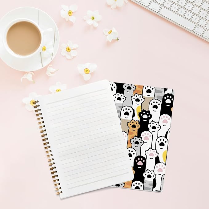 2 Pcs Cute Cats Claw Spiral Notebook, Cat Paws Journaling Notebooks Gatos Accessories Cat Themed Gifts for Women Teacher Note Books Journals for Writing Hardcover Notebook Office College Supplies