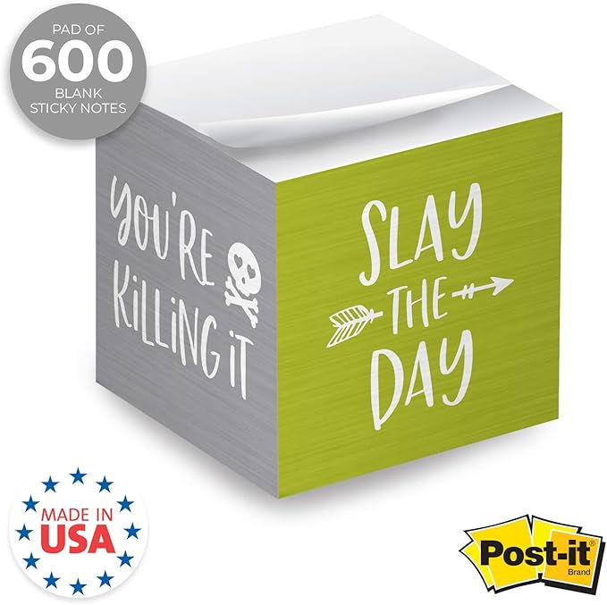 Motivational Sticky Note Cube / 600 Sheets / 2.75" Memo Block Printed on 4 Sides/Bright Empowering Messages