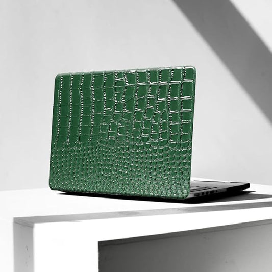 KEROM Compatible with Crocodile MacBook Air 15 Inch Case 2025 2024 2023 M4 M3 M2 A3241 A3114 A2941, Textured Elegant Luxury Aligator Skin Snakeskin PU Leather Hardshell & Keyboard Cover, Emerald Green