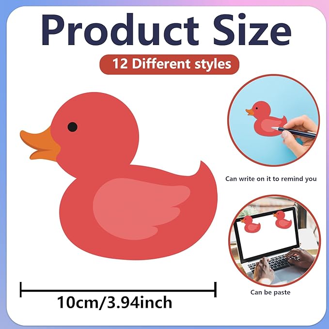 12 Pcs Duck Sticky Notes Small Duck Shaped Note Pads Colorful Animal Self Sticky Post Notes Cute Duck Memo Sticky Tabs for School Office Home Stationery Supplies Party Favors