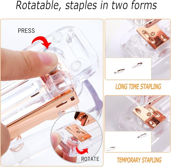 Rose Gold Office Supplies and Accessories, Acrylic Stapler, Staple Remover, Tape Holder, Ballpoint Pen, Scissor, Binder Clips, Staples, Phone Holder, Ruler, Transparent Glue and 300 Notes