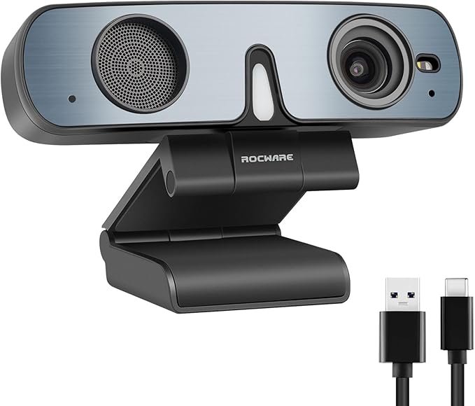 ROCWARE RC28 1080P 60FPS Webcam with Dual Microphones | Cardioid & Omnidirectional Pickup, Hi-Fi Sound, AI Noise Cancellation & Raw Audio Modes for Streaming, Video Calls & Studio-Quality Recording