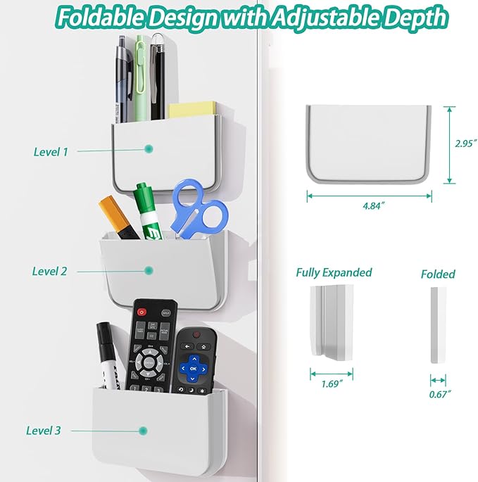 Magnetic Remote Control Holder Wall Mount, 2 Pack TV Remote Holder Wall Mount, Magnetic Pen Holder for Refrigerator, Whiteboard Marker, Locker Organizer, Office Organizer (White)