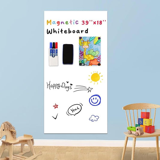 YOUNGJQ Magnetic Whiteboard Contact Paper 39" x 18" Adhesive Magnetic Dry Erase White Board Sticker for Wall, Peel and Stick Wallpaper, Easy to Write and Clean for Playroom Office