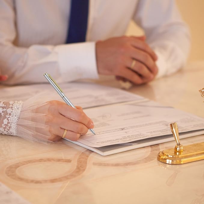 Lincia 100 Pieces Silver Slim Metal Ballpoint Pen 1 mm Medium Black Ink Smooth Writing Silver Retractable Point Metal Pen for Office Business Students Teachers Wedding Guest(Classic)