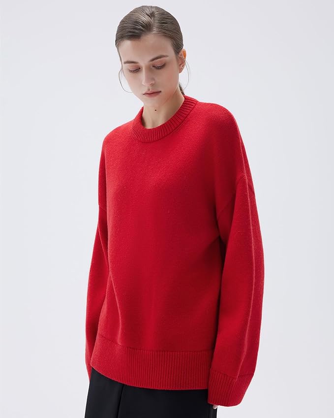 SUUKSESS Women Cashmere Oversized Long Sleeve Pullover Sweater Crew Neck Jumpers