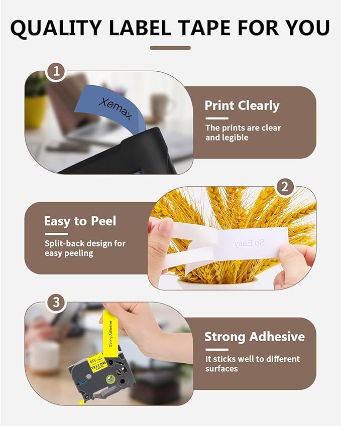 Multi-Color Tze 24mm 0.94" Label Tape Compatible for Brother P Touch Tz Tape Laminated 1 Inch Refills for PTouch PT-D600 PT-D610BT PT-P710BT PTP750W, White/Clear/Red/Blue/Yellow/Green, 6 Pack