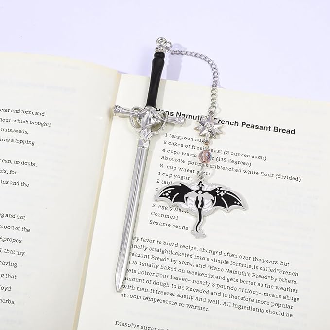 Fantasy Dragon Leather Corner Bookmark, Elegant Metal Dragon Charms Leather Page Saver, Chic Book Accessory for Bookworms, Great Gift for Dragon & Book Lovers (Dragon Sword C)