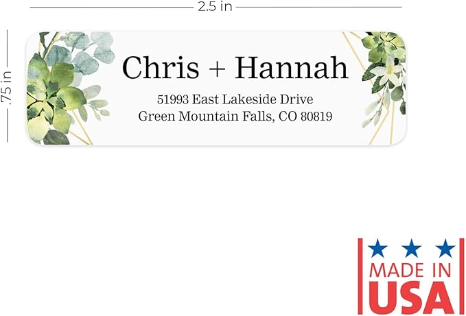 Greenery Frames Rolled Address Labels/Roll of 250 Personalized Address Labels/Designer Return Address Stickers in Elegant Plastic Dispenser