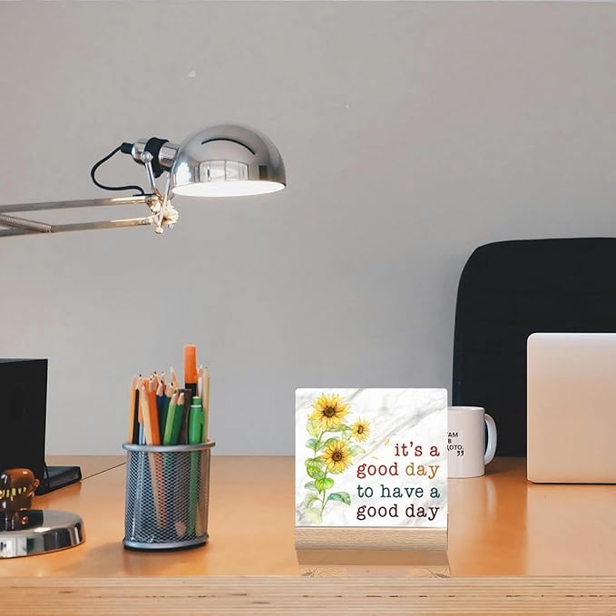Office Motivational Desk Decor Inspirational Quotes Office Sign Positive Gifts For Women Desk Signs For Office Decorations For Work Its A Good Day To Have A Good Day Good Vibes Sign Sunflower Home Office Decor