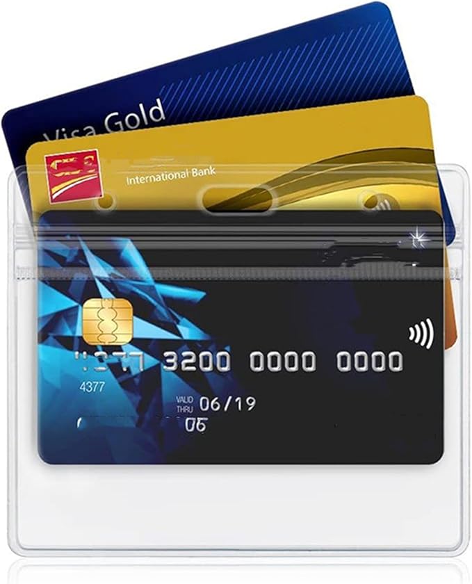 Lyellfe 100 Pieces Name Tag Holders with Clips, Clear ID Card Holder, Horizontal Badge Holder, Resealable Waterproof Card Holder for Badge Swipe Card, Credit Card, Drive License, 3.7 x 2.5