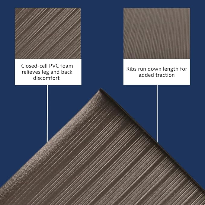 Notrax 410 Airug® 3' x 5' x 5/8" Anti Fatigue Mat, Enhanced Slip Resistance with Beveled Edges and Ribbed Surface, Ideal for Industrial and Commercial Workplaces, Black, 410S0535BL