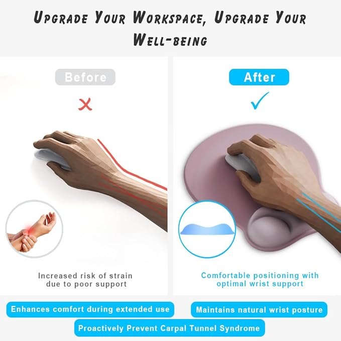 Ergonomic Mouse Pad with Wrist Rest Support&Gel Cushion for Desk; Cute Computer Decor Accessories for Women. Small Mousepad Mat Laptop Pads for Office&Home. Ergo Supplies & Aesthetic (02Mocha Sand)