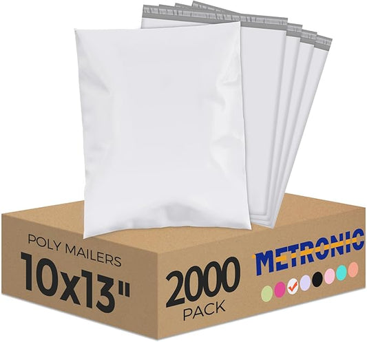 Metronic Poly Mailers 10x13 2000 Pack White, Shipping Bags Bulk Mailing Envelopes for Small Business, Small Mailers Poly Bags for Shipping Self Seal Waterproof, Mailing Bag Packaging Bags