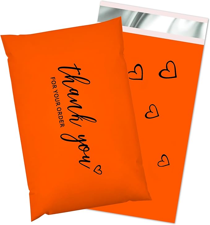JinRuiKJ Thank You Poly Mailer 6x9 Inch 100 PCS, Shipping Bags for Clothing, Packaging Bags for Small Business, Strong Adhensive, Waterproof and Tear-Resistant Mailing Envelopes, Orange