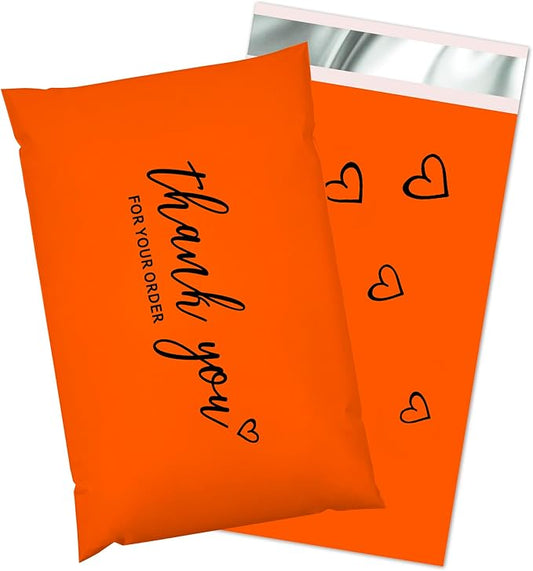 JinRuiKJ Thank You Poly Mailer 6x9 Inch 100 PCS, Shipping Bags for Clothing, Packaging Bags for Small Business, Strong Adhensive, Waterproof and Tear-Resistant Mailing Envelopes, Orange