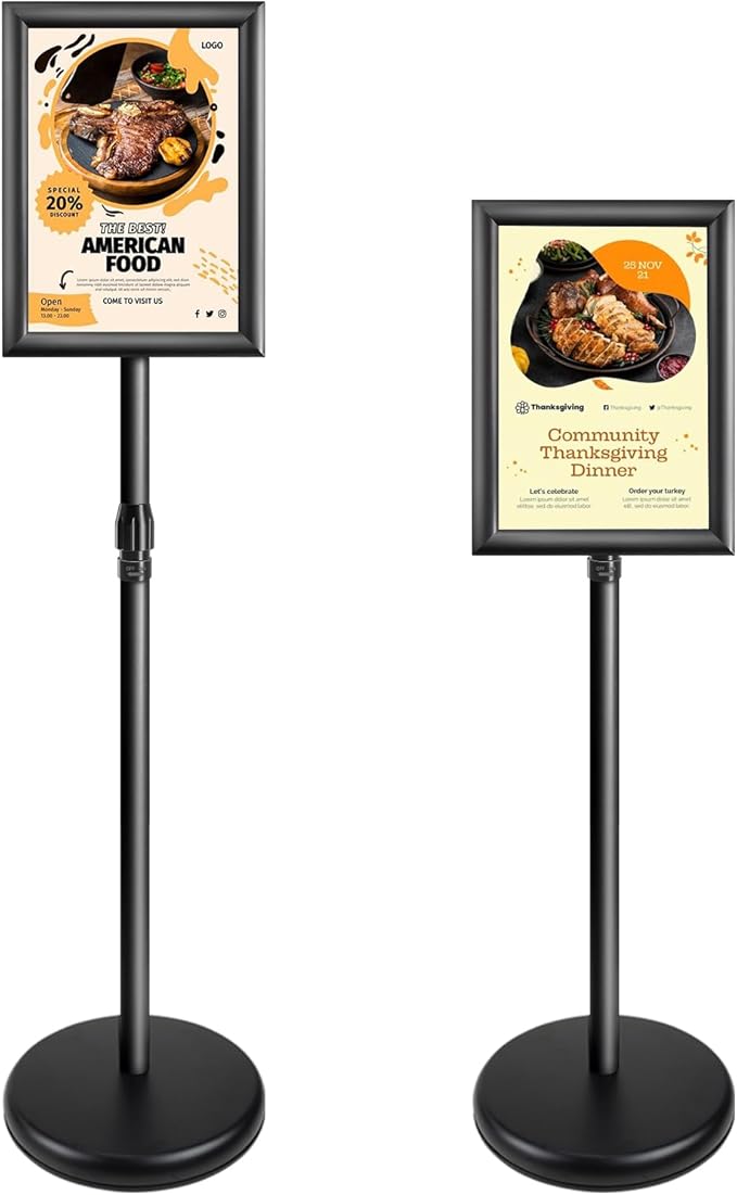 Heavy Duty Adjustable Pedestal Poster Sign Stand, 8.5x11 Aluminum Open Floor Standing Sign Holder for Vertical and Horizontal View Display