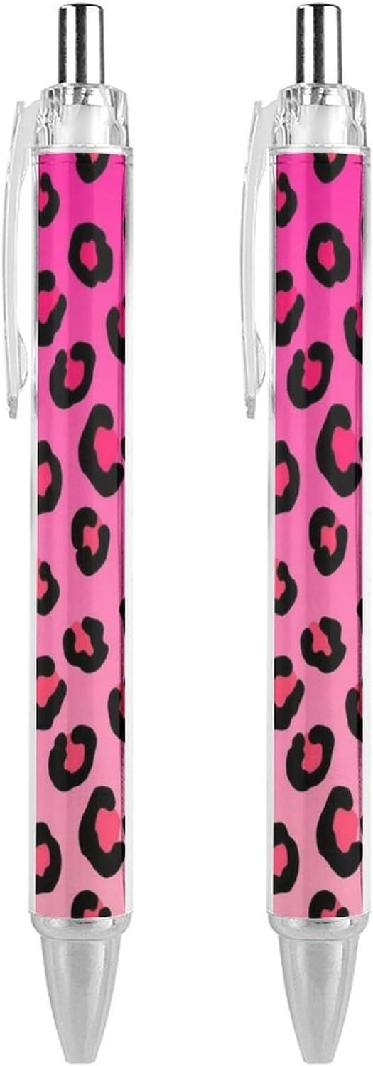 Fashion Smooth Writing Pens with Refillable Black Ink, Retractable Ball Point Pen Cheetah Leopard Blush Pink Ballpoint Pens for Writing Drawing, 2 Pcs