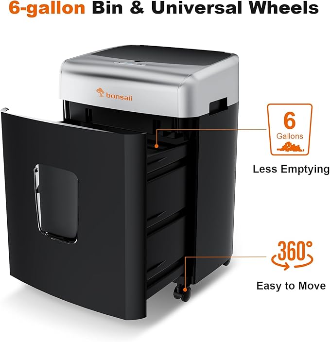 Bonsaii Paper Shredder for Office, 110-Sheet Autofeed Heavy Duty Shredder for Home Office Use, 30 Minutes/Micro Cut/P-4 High Security Level/6 Gallon Large Bin