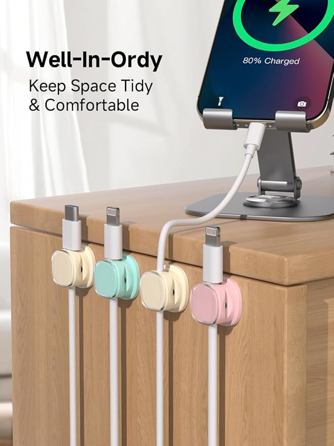 Magnetic Cable Clips, Adjustable Cord Holder Management, Adhesive Wire Keeper Organizer for Home Office Desk Phone PC Car Wall Desktop Nightstand Appliance (9-PCS Purple_Apricot_Cyan)