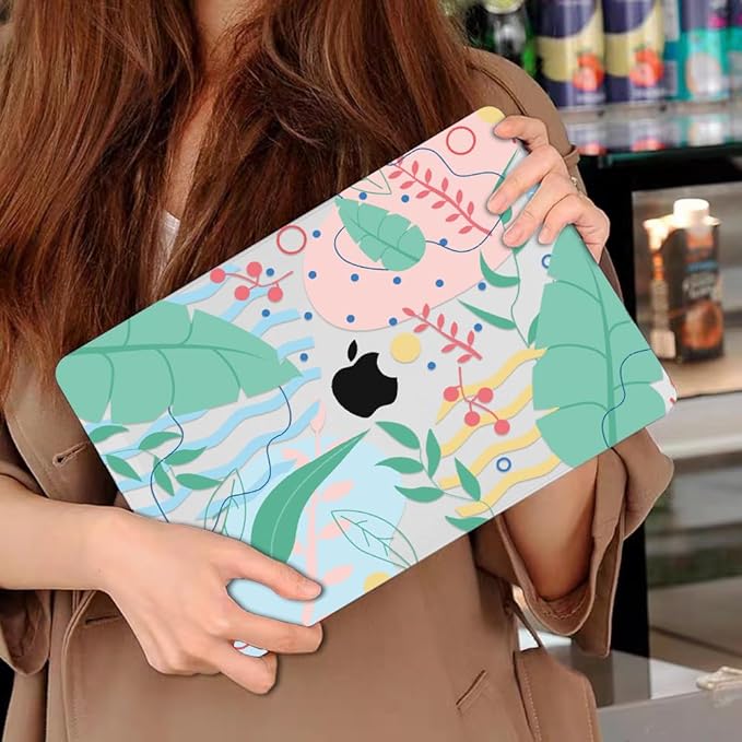 Compatible with MacBook Air 13.6 inch Case 2025 2024 2023 2022 Release A2681 A3113 A3420 Cover M4 M3 M2 Chip, Pattern Plastic Hard Shell Case Screen Film Keyboard Skin, Tropical Leaves Waves