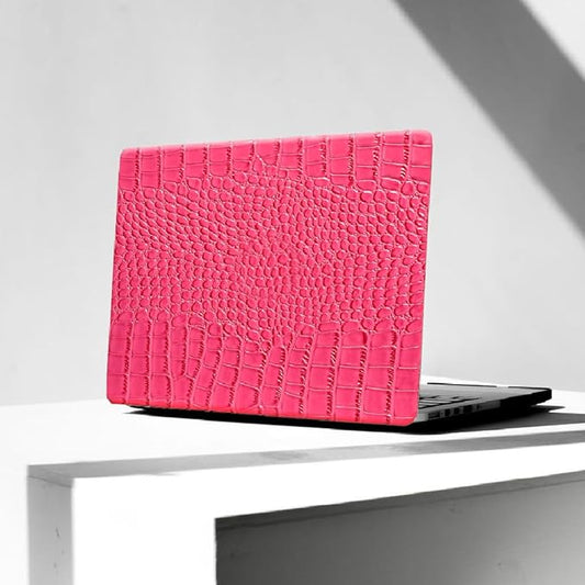 KEROM Compatible with Crocodile MacBook Air 13 Inch Case 2025-2022 M4 M3 M2 A3240 A3113 A2681, Textured Elegant Luxury Aligator Skin Snakeskin PU Leather Hardshell Case & Keyboard Cover, Pink