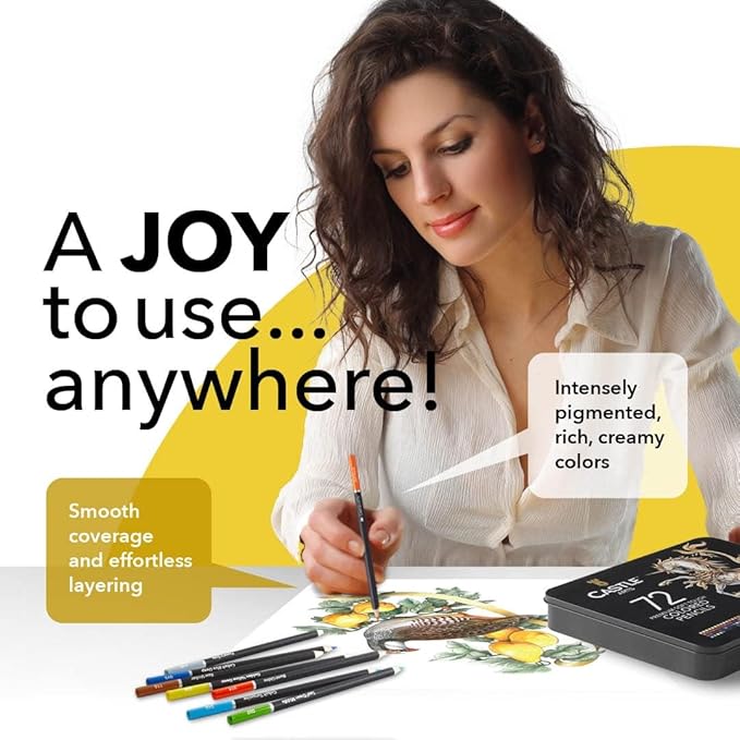 Castle Art Supplies Colored Pencils Set | 72 Premium Soft Core Colored Leads for Adult Artists | Organized in Presentation Tin Case