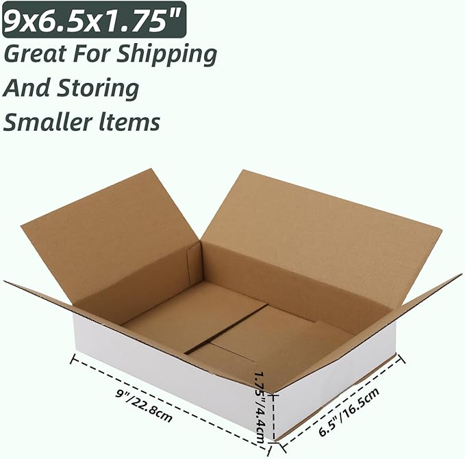 CRUGLA 9x6.5x1.75 White Shipping Boxes Set of 40, White Corrugated Cardboard Boxes for Small Business Shipping Mailing Packing