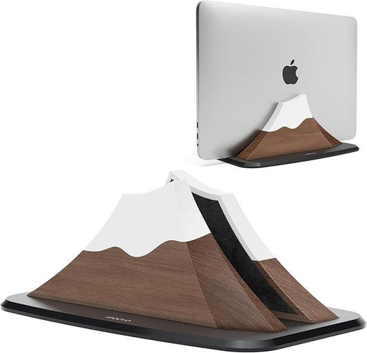 Vertical Laptop Stand - Snow Peak-Shaped Wooden Holder Dock Compatible with MacBook, Surface, Chromebook, Dell & More - Space-Saving Design for All Laptops,Walnut Finish