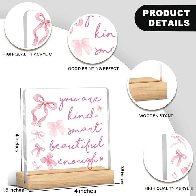 Pink Dorm Room Decor for Women, Pink Inspirational Awareness Positive Affirmation Sign Acrylic Sign Plaque Motivational Table Decorations for Home Bedroom