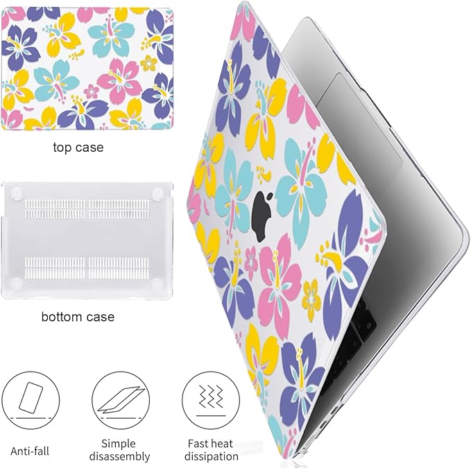 for MacBook Air 13.6 inch Case 2025 M4 A3240 2024 M3 A3113 2022 2023 A2681 M2 Chip, Crystal Plastic Pattern Hard Shell Case Cover for Mac Air 13 M4 2025 Touch ID, Colorful Hibiscus Flower