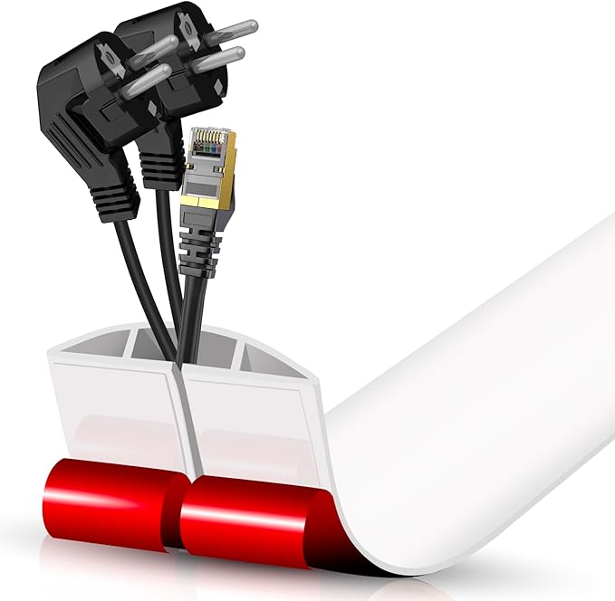 Floor Cord Cover Cavity 0.8"x0.37" Self Adhesive Cord Hider, 3.3FT Low Profile Cable Management, Extension Strip Protector for Wires, Prevent Cable Trips for Offices, Gyms, Exhibitions (White)