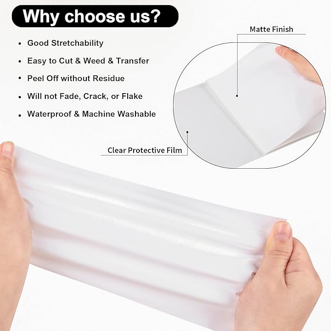 VINYL FROG Heat Transfer Vinyl Roll HTV Vinyl - 12" x12ft White Iron on Vinyl for T-Shirts, Heat Press Vinyl for DIY Craft Designs (White)