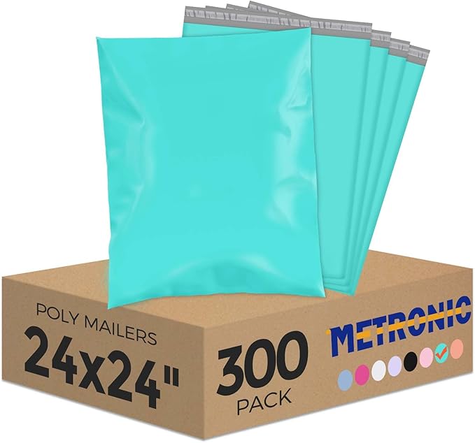 Metronic Poly Mailers 24x24 300Pcs Large Shipping Bags for Clothes Plastic Mailers Strong Self Seal Adhesive Shipping Envelopes for Small Business Tear-resistant Mailer Bags Mailing Envelopes in Teal