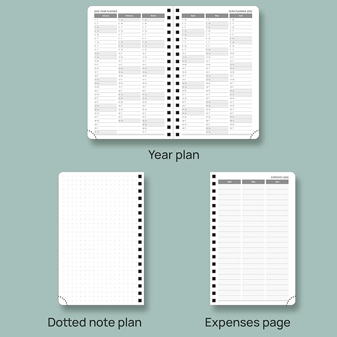 POPRUN Pocket Planner 2025-2026 (Purse Size 4'' x 6.25'') Academic Small Calendar (July 2025 - June 2026) with Hourly Time Slots, 100GSM Thick Papers, Spiral Leather Cover - Grey