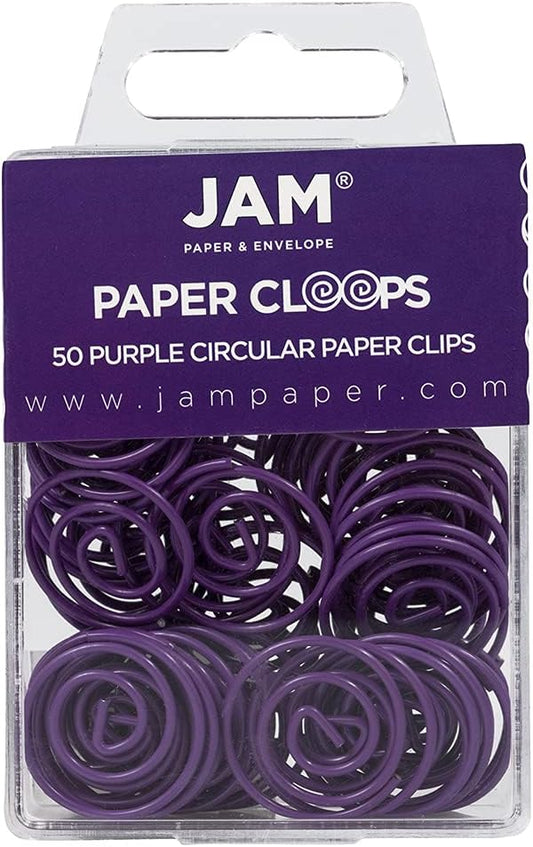 JAM PAPER Circular Paper Clips - Round Paperclips - Purple - 50/Pack