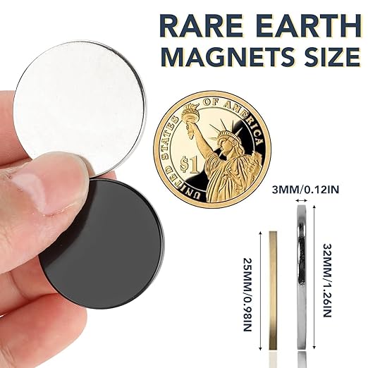 LOVIMAG Strong Magnets, Powerful Disc Magne with Double-Sided Adhesive, Heavy Duty Rare Earth Neodymium Magnets for Fridge, Office, Science, DIY-1.26inchx1/8 inch, Pack of 20 (10 Black, 10 Silver)