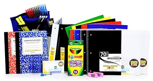 Secondary School Essentials Bundle | 1 Box - 51 Pieces per Box | School Supply Boxes - Back to School Essentials Includes Folders, Notebooks, 1" Binder, Mechanical Pencils, Index Cards, Highlighters, & Pens