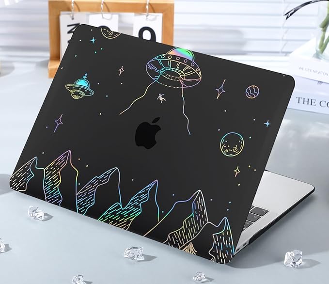 KEROM Clear Black Case for MacBook Pro 16 inch 2025-2021 M4 M3 M2 M1 Pro/Max Chip A3403 A3186 A2991 A2780 A2485, Protective Aesthetic Plastic Hard Shell Case & Keyboard Cover, Planet