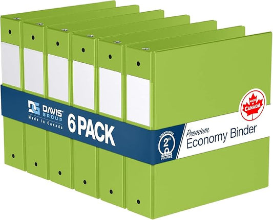 Premium Economy 6-Pack 3-Ring Binders for School or Office, Round-Ring Binders, 2 Inch, Lime Green