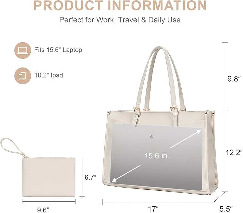 Laptop Tote Bag Women, Work Tote with Multi Pockets, Nurse Bag with Large Cup Holder, For Work, Travel, Daily Use