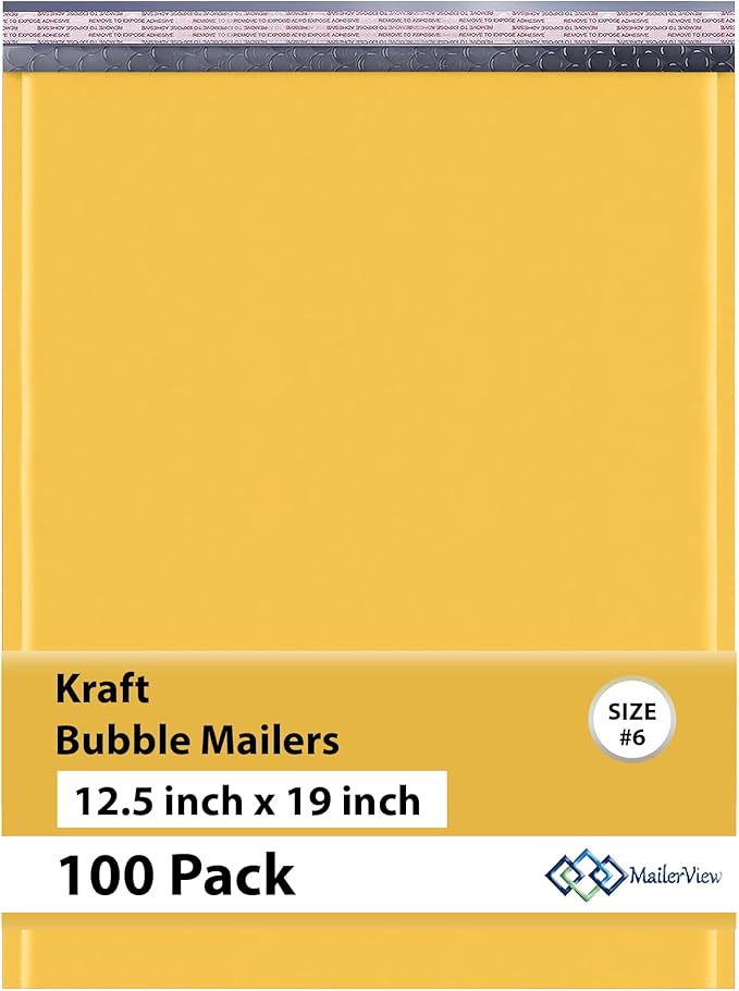 Kraft 12.5x19.5 Large Bubble Mailers #6 | Self Seal Padded Envelopes | Air Lined Cushioned Yellow Bubble Mailer | Usable Size 12.5x18 | 100 Pack Bulk | Lightweight shipping Bags | Made in USA