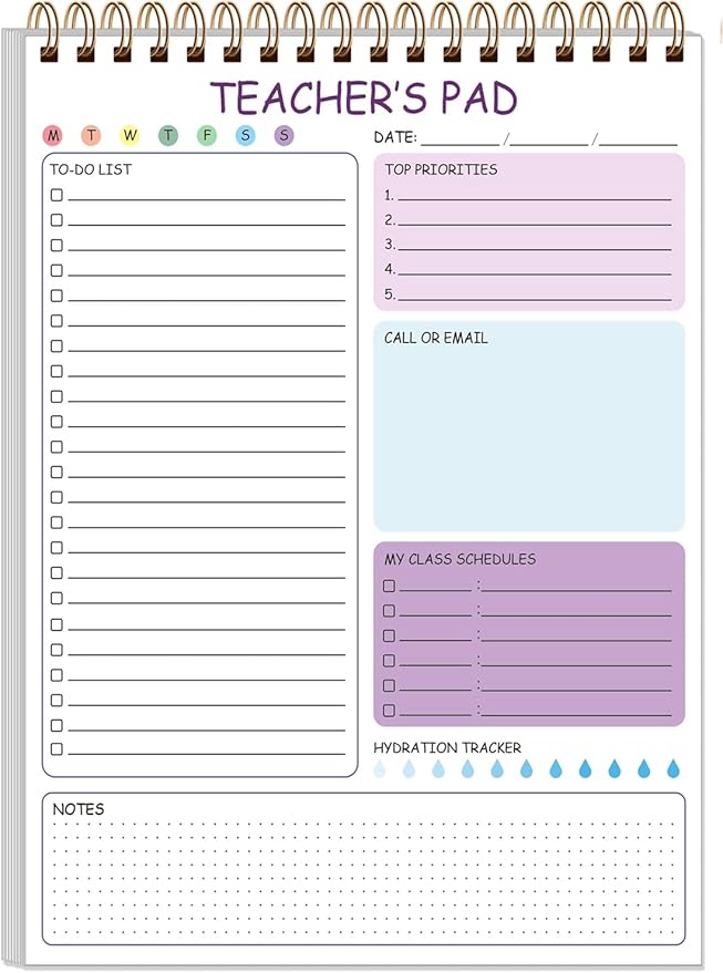 Teacher Notepad - A4 Teacher To Do List Notepad, Spiral Checklist Notebook Organizer for Teachers Notes Task Appointment, Teacher Appreciation Gifts, 8'' x 11'', Purple