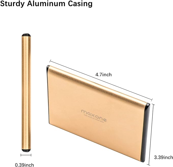 Maxone 320GB Ultra Slim Portable External Hard Drive HDD USB 3.0 Compatible with PC, Laptop, Gold