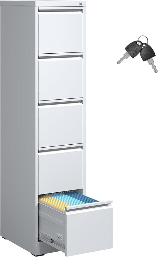 5 Drawer File Cabinet,Metal Filing Cabinets for Home Office,Vertical File Cabinet with Lock,Heavy Duty Metal Storage Cabinet for A4/Letter/Legal Size Files,Assembly Required