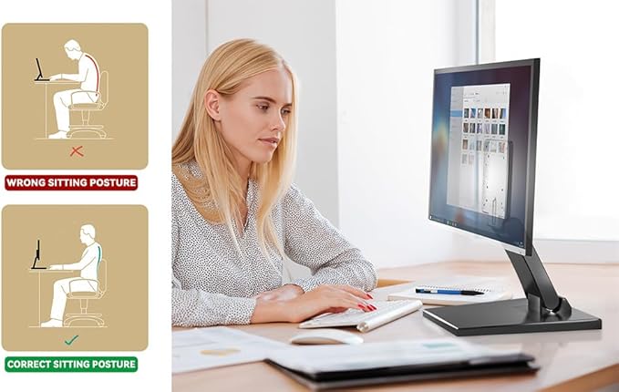 Jakeko Lay Flat Low Profile Monitor Stand - For 14-24" Screens Ergonomic Adjustable Desktop Mount With 100x100mm Compatibility