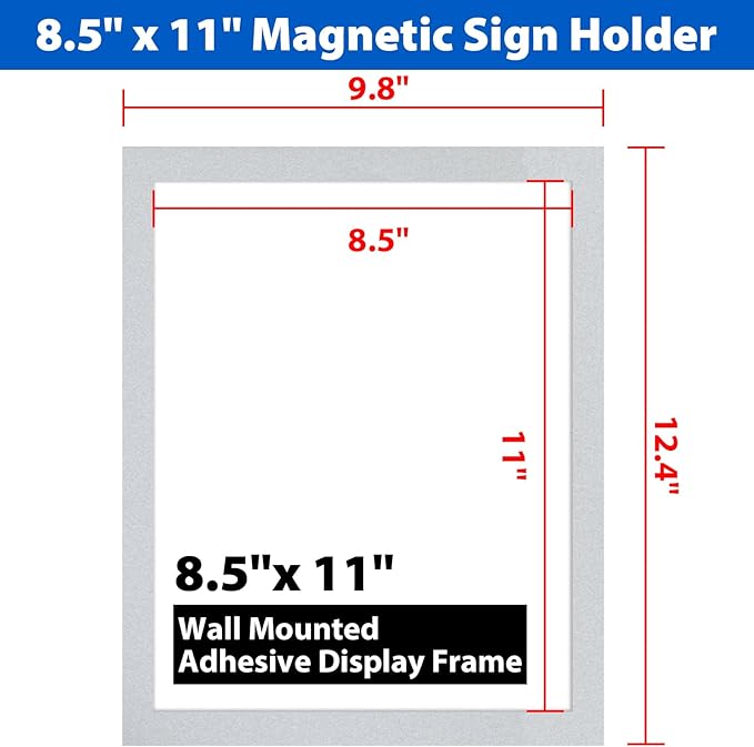 2Packs Magnetic Sign Holder 8.5 x 11 Self Adhesive Display Frames with Strong Magnetic Frame and Clear PVC for Office Store Home Door Window Refrige Magnetic Paper Holder, Silver